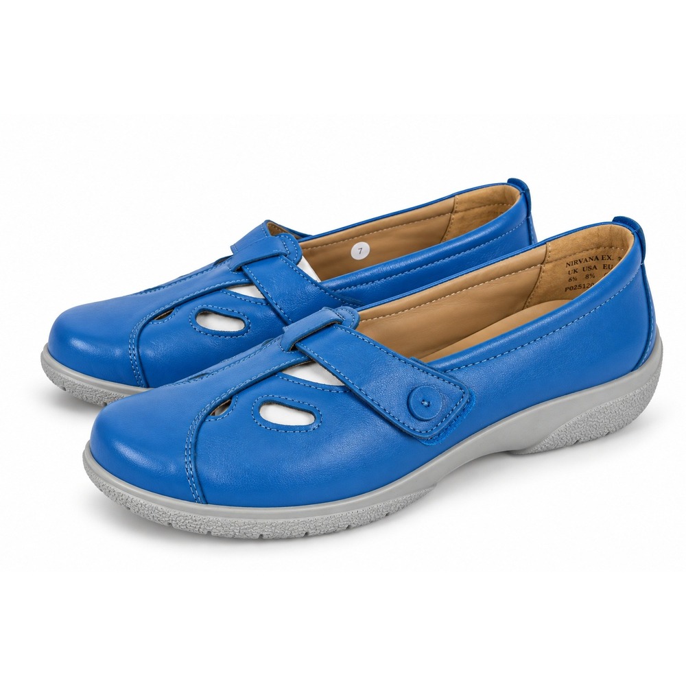 Hotter Nirvana EXF Blue Leather Mary Jane Comfort Shoes Womens 8.5 Wide